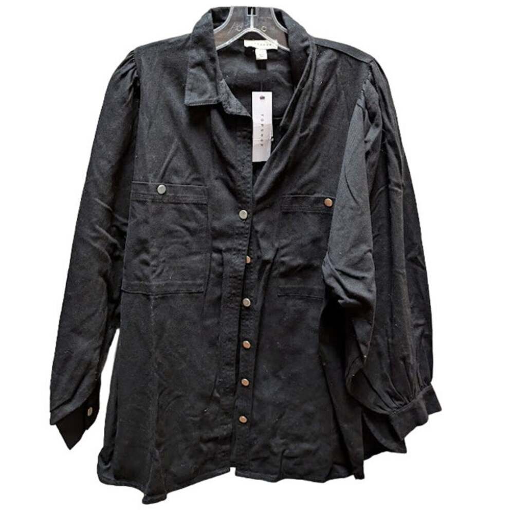 Topshop NEW Size 8 Black Oversized top long sleeve front pockets Button down